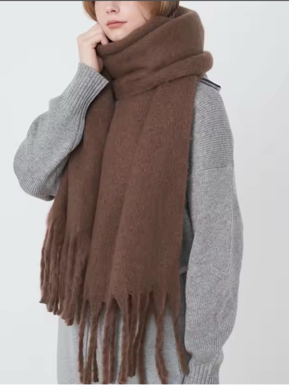 Cozy Brown Fringe Scarf - Women Accessories